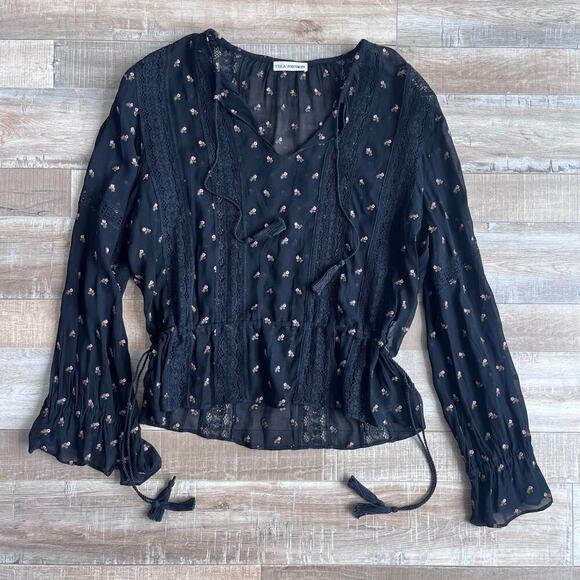Ulla Johnson Black Lace & Rose Embroidered Blouse Size 4 - Picture 1 of 5
